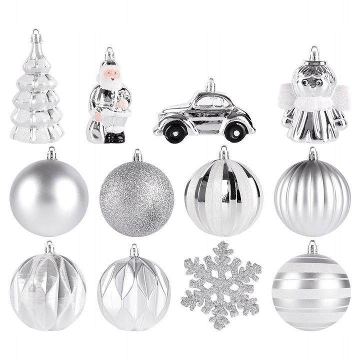 20x Bombki CHOINKOWE świąteczne nietłukące SREBRNE zestaw bombek na choinkę