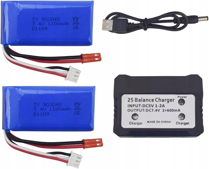 Zestaw 2 baterii 7,4 V 1100 mAh Ładowarka WLtoys A949, A959, A969, A979,