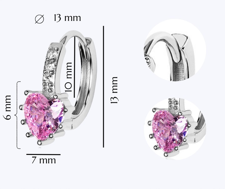 SREBRNE KOLCZYKI DLA DZIEWCZYNKI KÓŁKA SERCE RÓŻOWE 925 PREZENT ZATRZASK