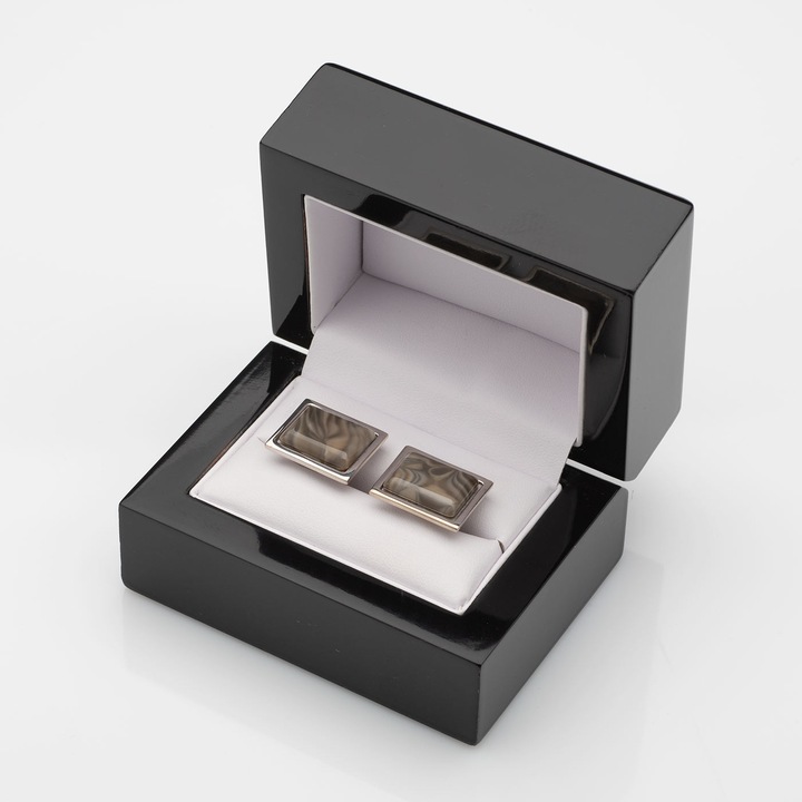 Spinki do mankietów, męskie, do koszuli z krzemieniem pasiastym, srebro 925