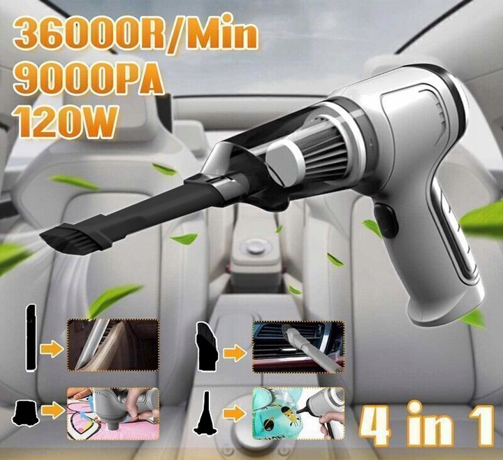 BEZPRZEWODOWY WYDAJNY RĘCZNY ODKURZACZ SAMOCHODOWY 120W 9000PA ŁADOWANY