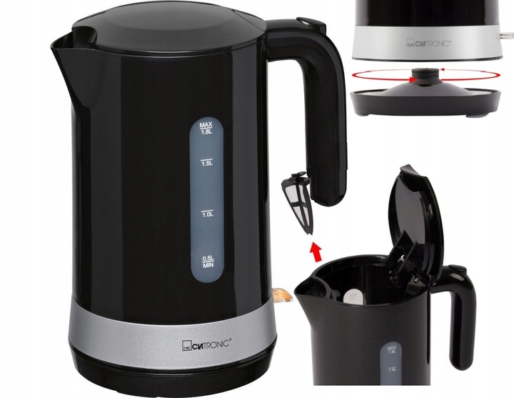 CZAJNIK ELEKTRYCZNY BEZPRZEWODOWY POJEMNY MOCNY 1,8L 2200W CZARNY DUŻY