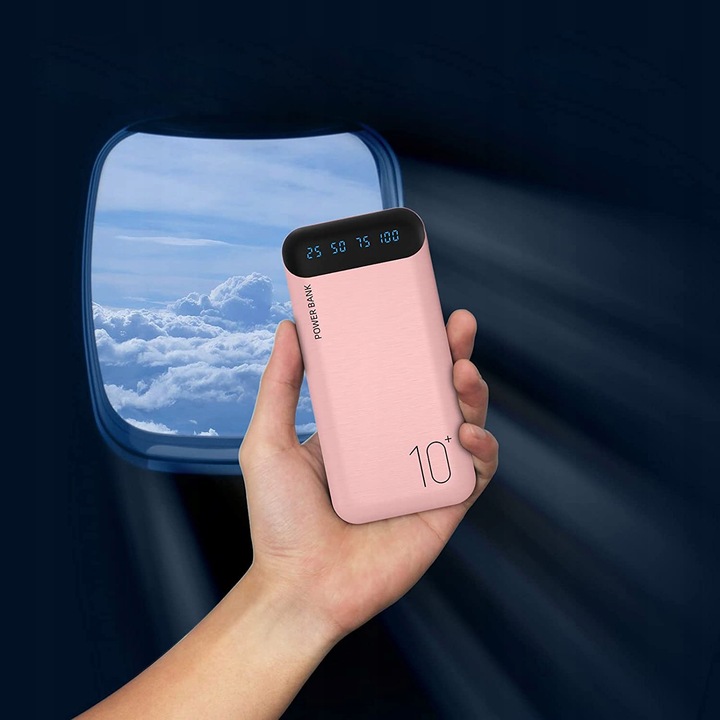 POWERBANK 10000mAh 2,4A 2×USB/USB-C QC PD SZYBKI WYDAJNY POWER BANK LED RÓ