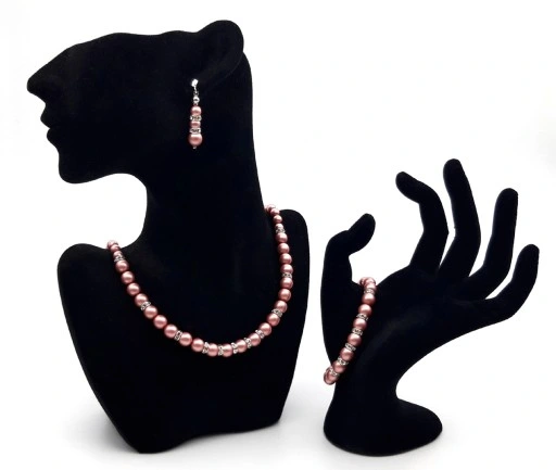 komplet biżuterii pudrowy róż SREBRO PERŁY CYRKONI