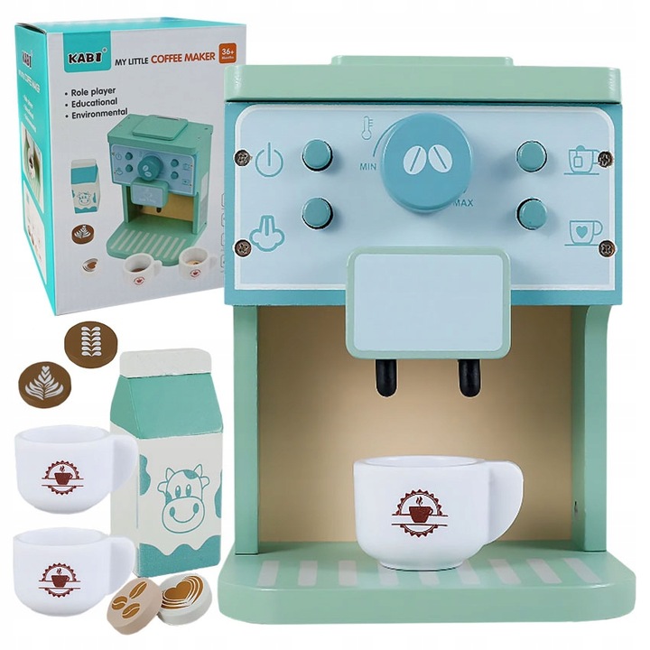 EKSPRES DO KAWY DREWNIANY DLA DZIECI AKCESORIA KUCHENNE FILIŻANKI MLEKO AGD