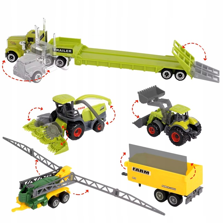 Zestaw Kombajn Traktor Przyczepa Ciężarówka Zwierzęta Farma Gospodarstwo