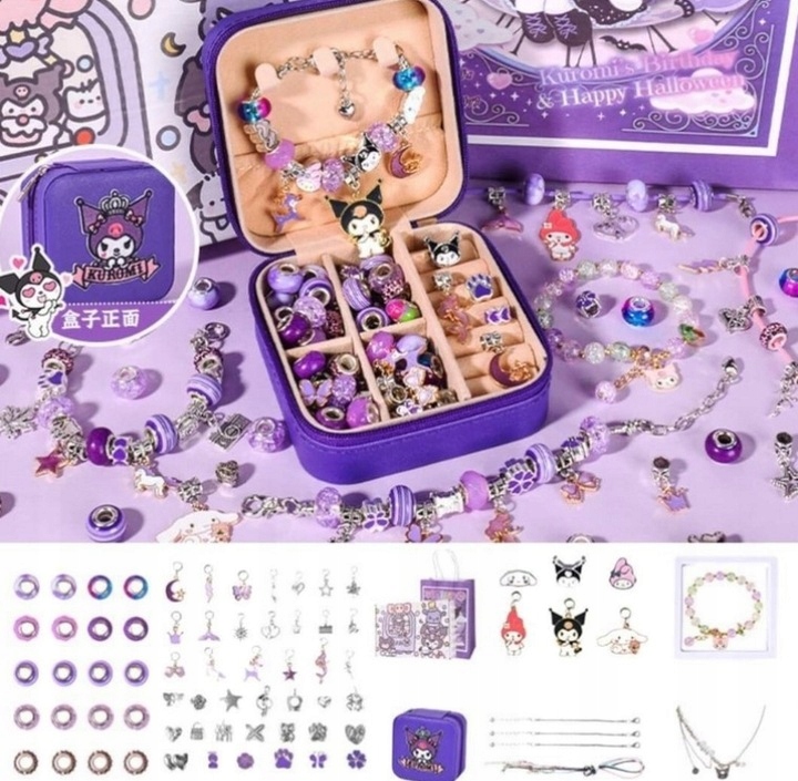 ZESTAW KUROMI DO ROBIENIA BRANSOLETEK NASZYJNIKÓW CHARMS HELLO KITTY