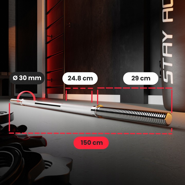 Gryf prosty 150cm stalowy pełny odlew 30mm do obciążeń sztangi zaciski