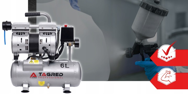 SPRĘŻARKA KOMPRESOR BEZOLEJOWY MOCNY WYDAJNY 6L 550W DWA TŁOKI R2 10 BAR