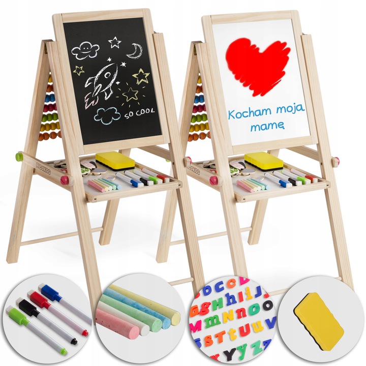 TABLICA DWUSTRONNA Z LICZYDŁEM DLA DZIECI MAGNETYCZNA KREDOWA + AKCESORIA