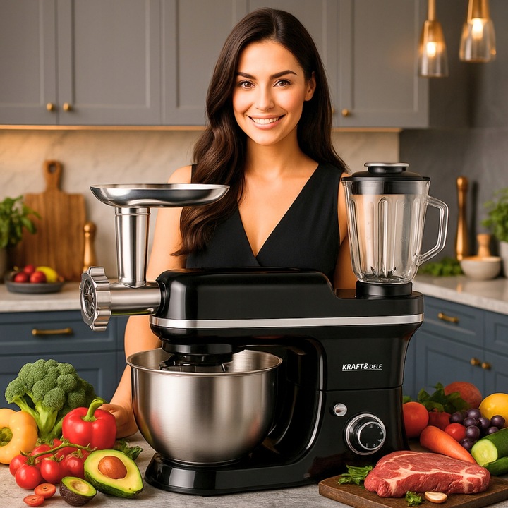 ROBOT PLANETARNY KUCHENNY MIKSER Z MISĄ BLENDER SZKLANY I MASZYNKA DO MIĘSA