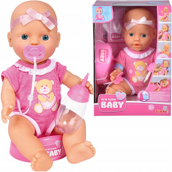 ZESTAW LALKA NEW BORN BABY BOBAS 30 CM PIJE SIKA + NOCNIK SMOCZEK BUTELKA