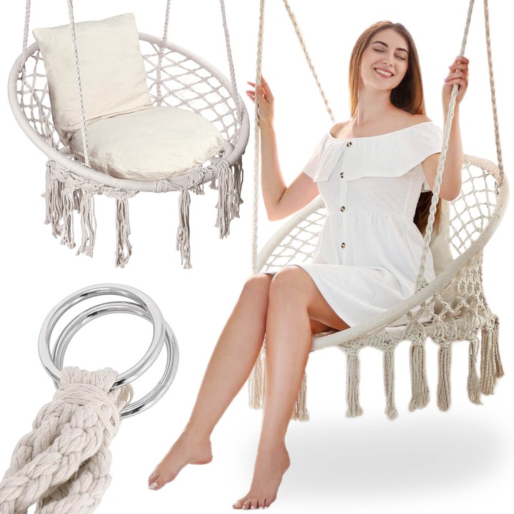 FOTEL WISZĄCY OGRODOWY KRZESŁO HUŚTAWKA DO OGRODU DOMU BUJAK Z PODUSZKAMI