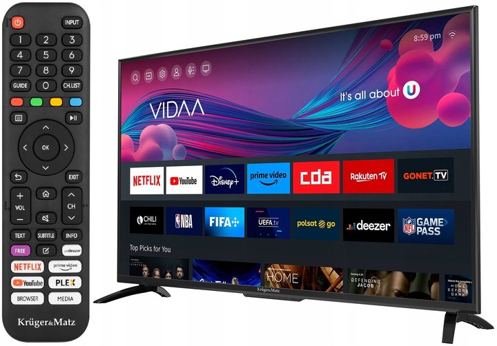 TELEWIZOR KRUGER DVB-T2 HEVC FHD 40'' SMART TV VIDAA