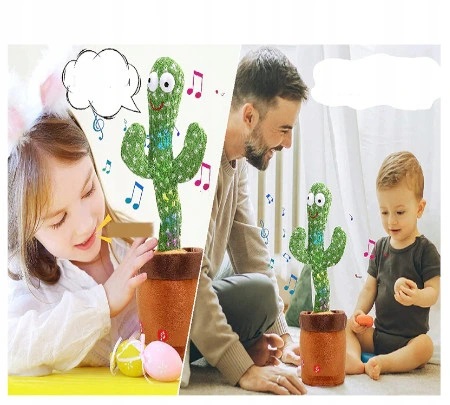 Śpiewający i Tańczący Kaktus Led 33cm Powtarza Słowa