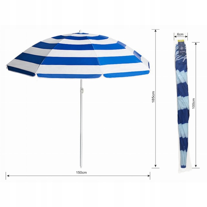 Wytrzymały STALOWY Parasol ogrodowy PLAŻOWY Kempingowy 1,5 m CAPTAIN MIKE