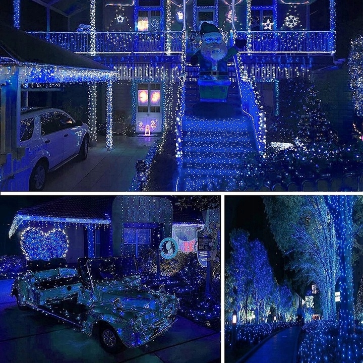 LAMPKI CHOINKOWE 500 LED NIEBIESKIE FLASH ZEWNĘTRZNE WEWNĘTRZNE GRUBY KABEL