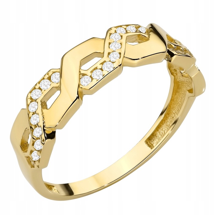 ZŁOTY PIERŚCIONEK pr. 585 Przeplatany Łańcuszek z Cyrkoniami 14k r.14