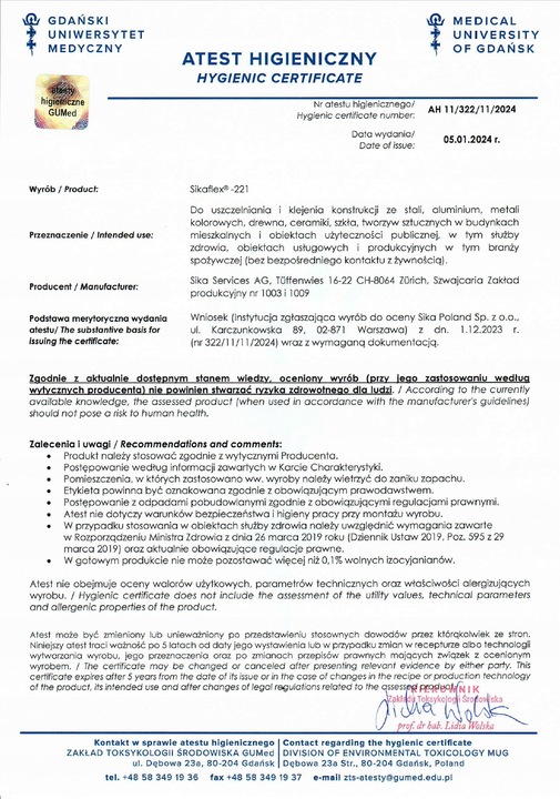 Masa uszczelniająca Sika Sikaflex 221 600 ml biała