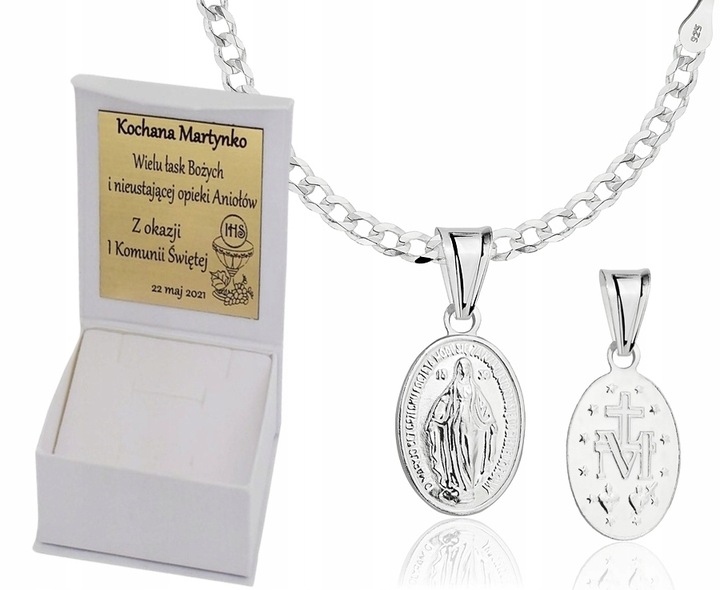 ŁAŃCUSZEK SREBRNY + MEDALIK / KOMUNIA