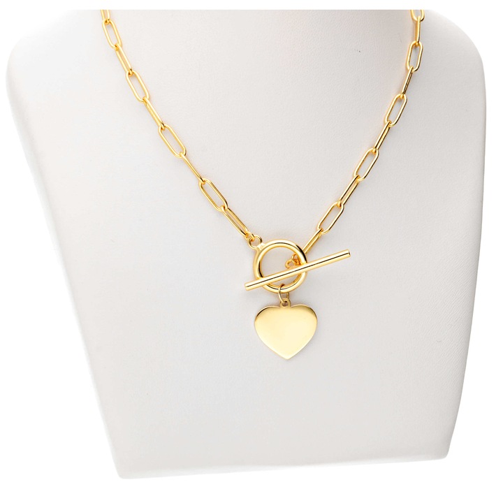Złoty Naszyjnik srebro 925 Łańcuch grube Ogniwa Serce Przetyk