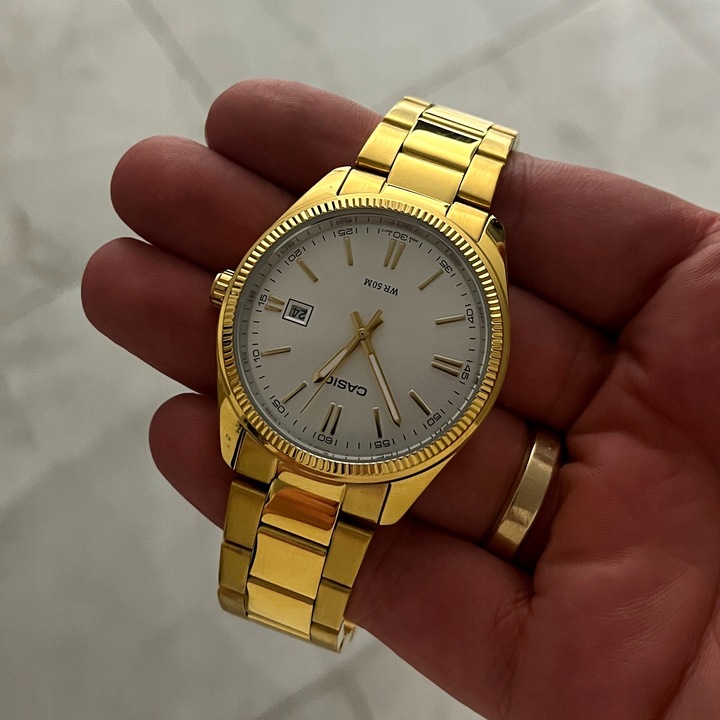 LUKSUSOWY ZEGAREK MĘSKI CASIO POZŁACANY PRAWDZIWYM 24K ZŁOTEM + GRAWER