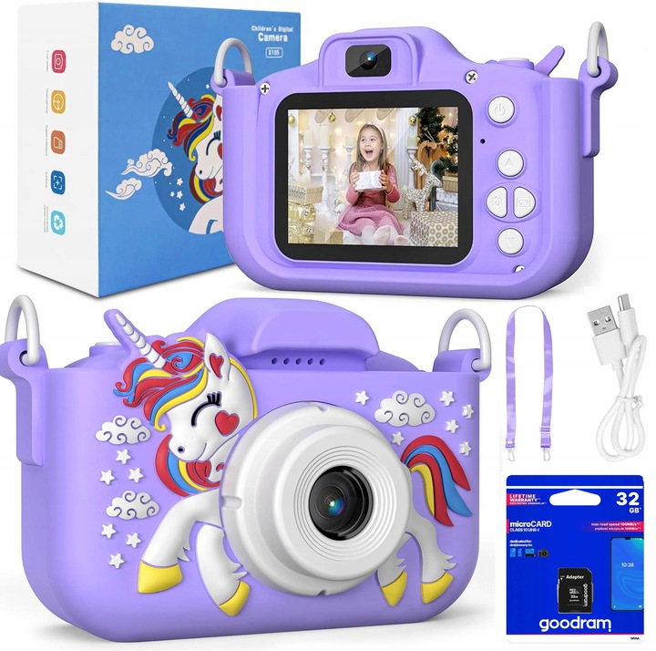 APARAT CYFROWY DLA DZIECI JEDNOROŻEC SELFIE KAMERA+KARTA 32GB MENU PL