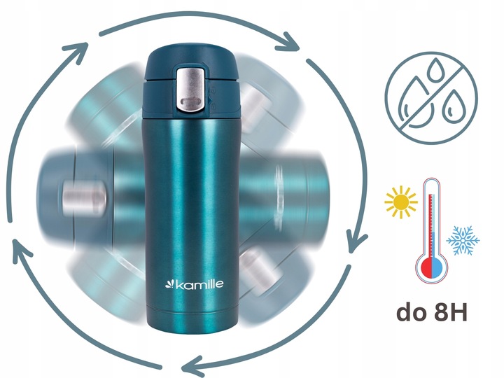 KUBEK TERMICZNY TERMOS STALOWY 100% SZCZELNY pojemny bidon KAMILLE 320 ml