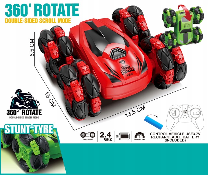 ZDALNIE STEROWANE AUTO RC AKROBATA ROTACJA 360 Z PILOTEM 2,4 GHz WOOPIE