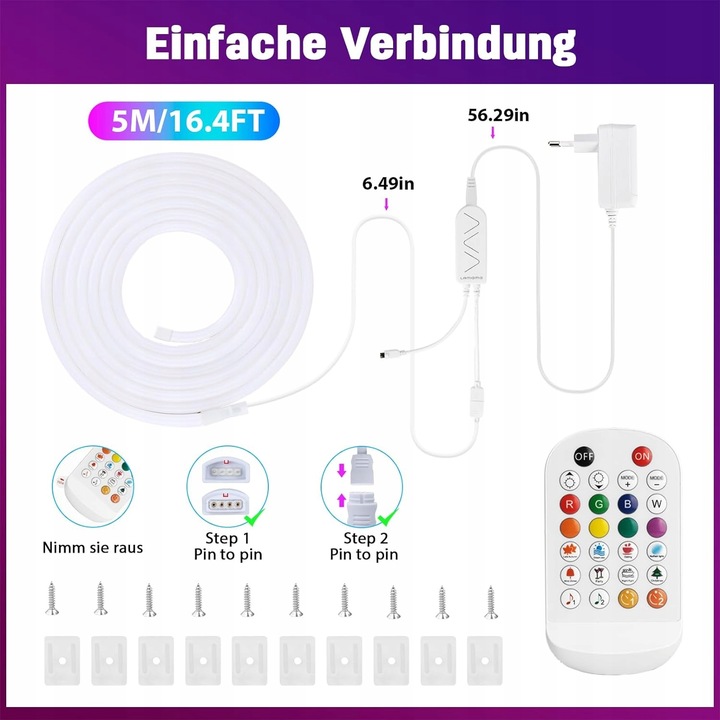 5m Taśma LED RGBIC NEON FLEX 5050 Aplikacja Bluetooth Pilot Zasilacz