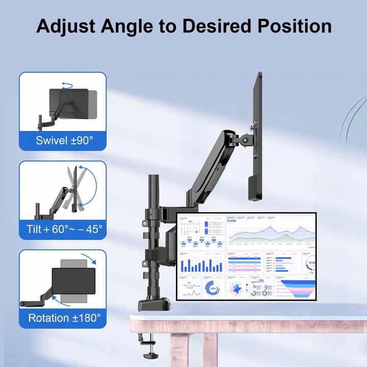 Podstawa obrotowa ze sprężyną gazową dla dwóch monitorów LCD 13-32 cale 9kg