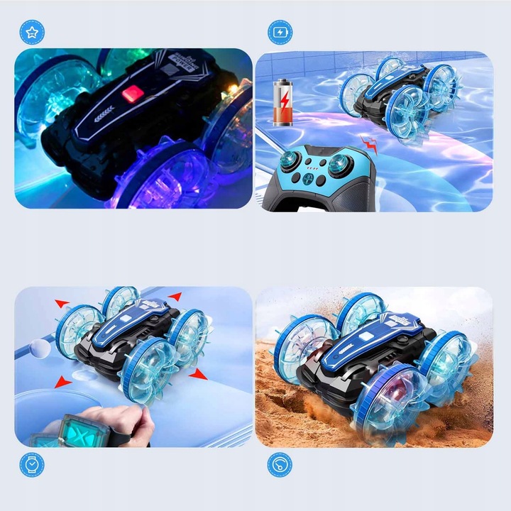 SAMOCHÓD ZDALNIE STEROWANY RC GESTAMI AMFIBIA 2 PILOTY 4x4 360° PŁYWAJĄCY