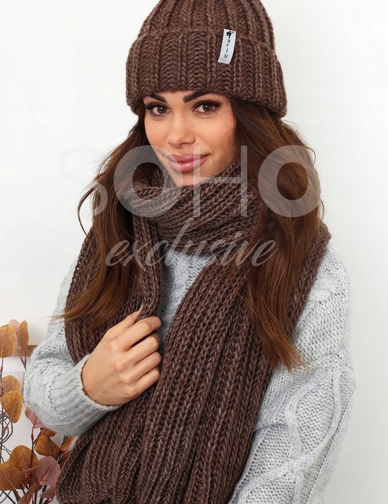 CZAPKA DAMSKA KOBIECA ZIMOWA MODNA CIEPŁA PRODUKT POLSKI CZEKOLADOWY 2252