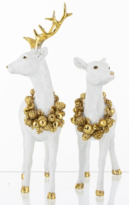 Figurka Jeleń Biała Świąteczna Dekoracyjna17x18x5cm i 22x17x8cm