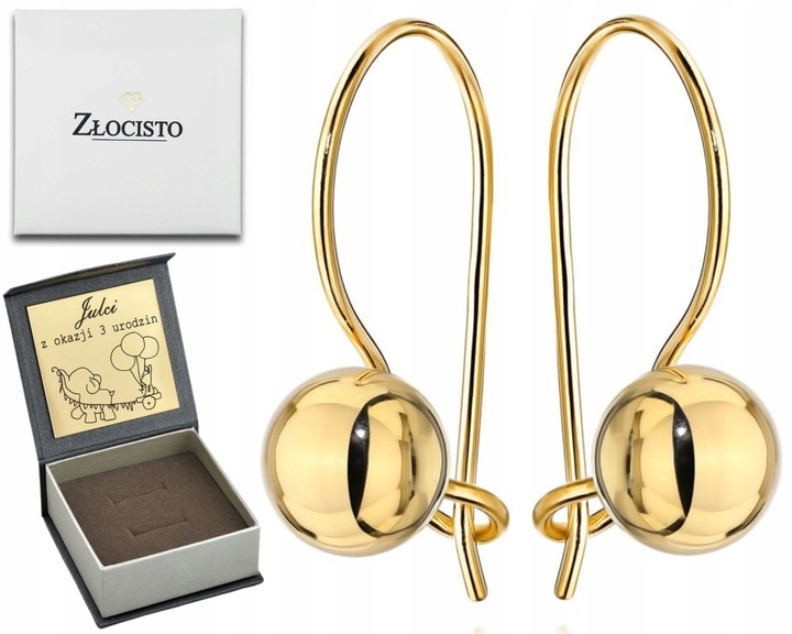 ZŁOTE KOLCZYKI GŁADKIE KULKI NA BIGLU 585 GRAWER PREZENT + GRAWER