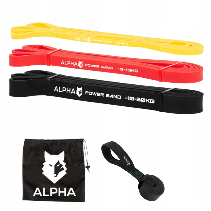 Zestaw 3 Gum Oporowych do Ćwiczeń z Uchwytem Gratis - Power Band ALPHA