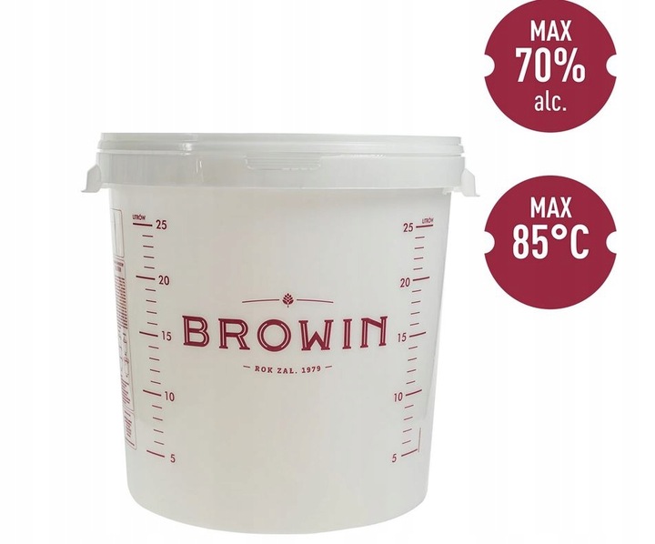 Pojemnik fermentacyjny na wino, miąższ 30 litrów z pokrywką BROWIN