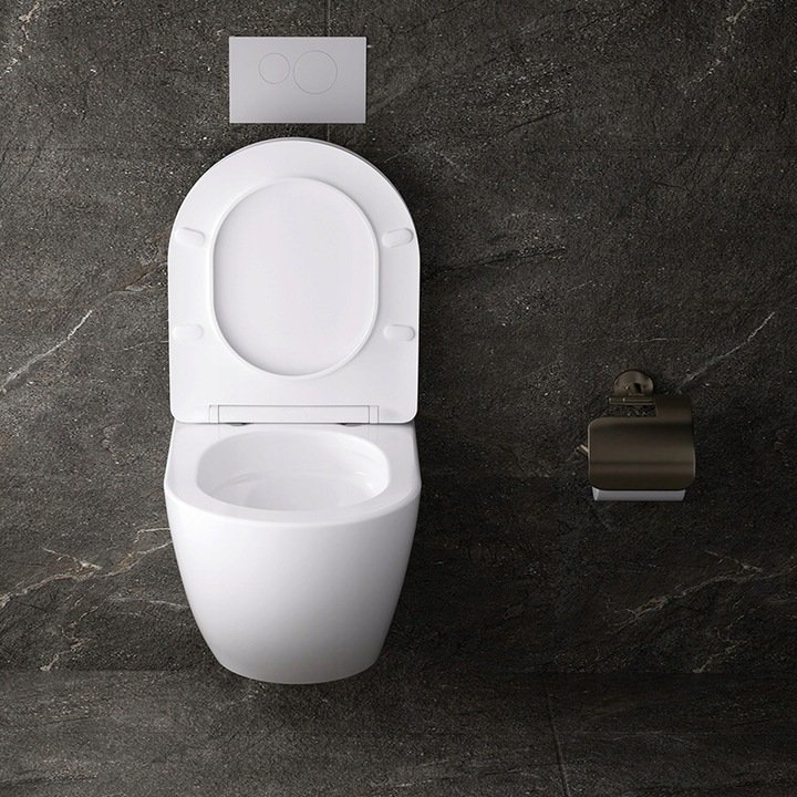 MISKA WC WISZĄCA TORNADO NERO-WH-03 BIAŁA DESKA WOLNOOPADAJĄCA DUROPLAST NE