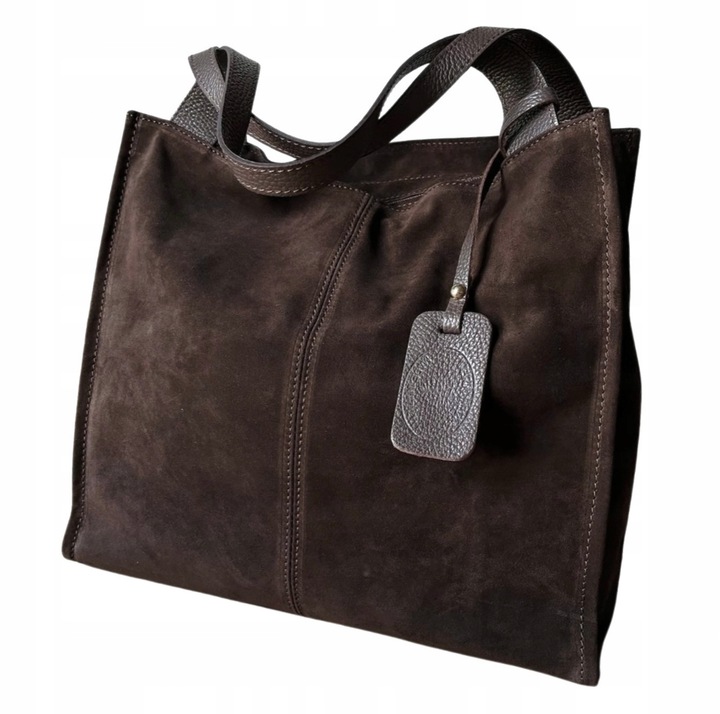 Czekoladowa zamszowa torebka shopper brązowa ZAMSZ NATURALNY Vera Pelle