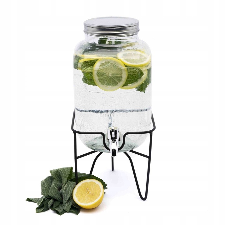 SZKLANY SŁOIK Z KRANIKIEM stojak na lemoniadę napoje soki piknik przyjęcie