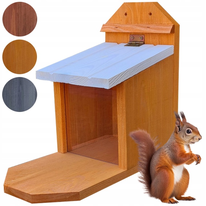 DOMEK DLA WIEWIÓREK, KARMNIK - z drewna. łatwy montaż - 3 kolory