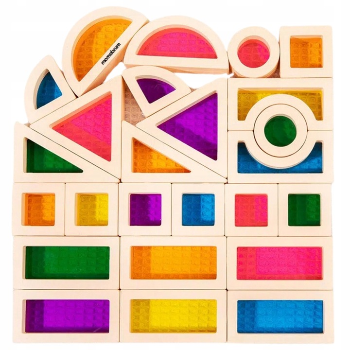 Tęczowe klocki drewniane - 25 elementów