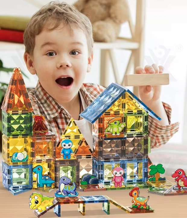 Klocki Magnetyczne Diamentowe Dinozaury 90 el Zestaw Konstrukcyjny dla