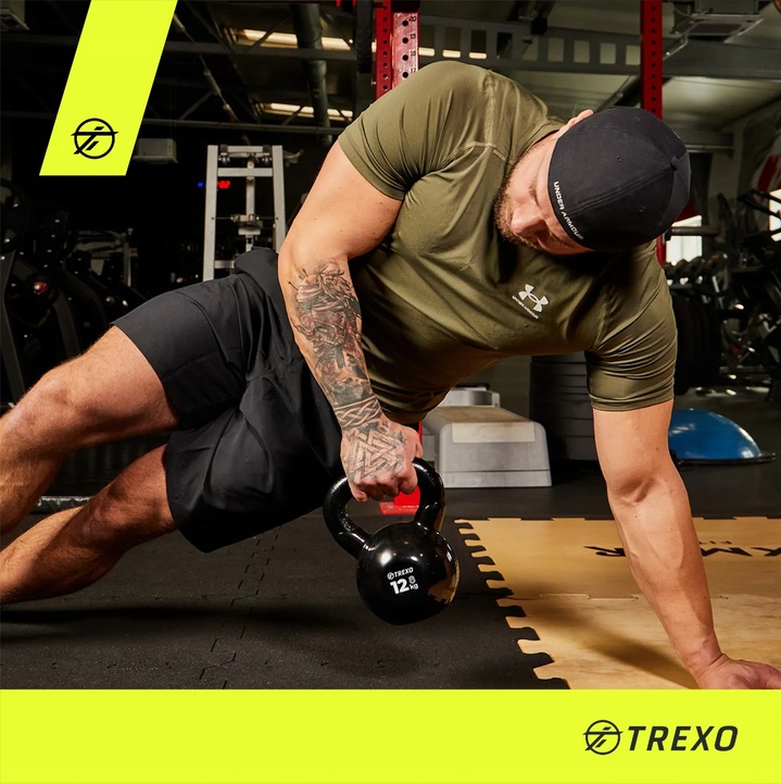 Kettlebell TREXO VKB12 12 kg Oznaczenie wagi Żeliwny Okrągły szeroki uchwyt