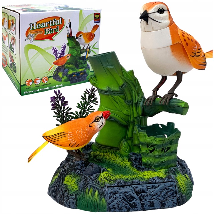 Ruchome ptaszki śpiewające pojemnik na biurko przybory figurka interakrywna