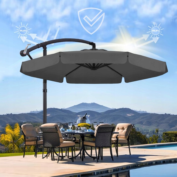 PARASOL ogrodowy DUŻY SKŁADANY SOLIDNY z WYSIĘGNIKIEM i FALBANĄ + POKROWIEC