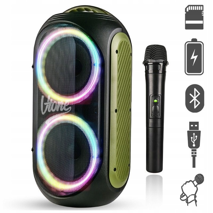 GŁOŚNIK BLUETOOTH USB SD FM AUX PRZENOŚNA KOLUMNA BOOMBOX KARAOKE MIKROFON