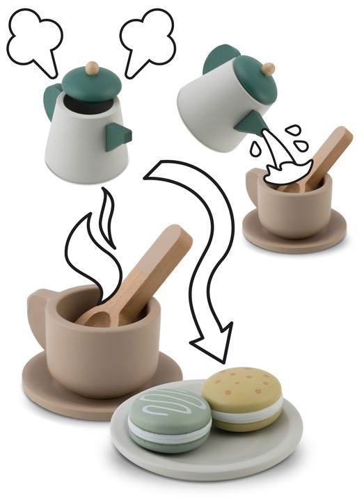 Drewniany serwis kawowy dla dzieci zestaw do kawy i herbaty zabawki Nukido