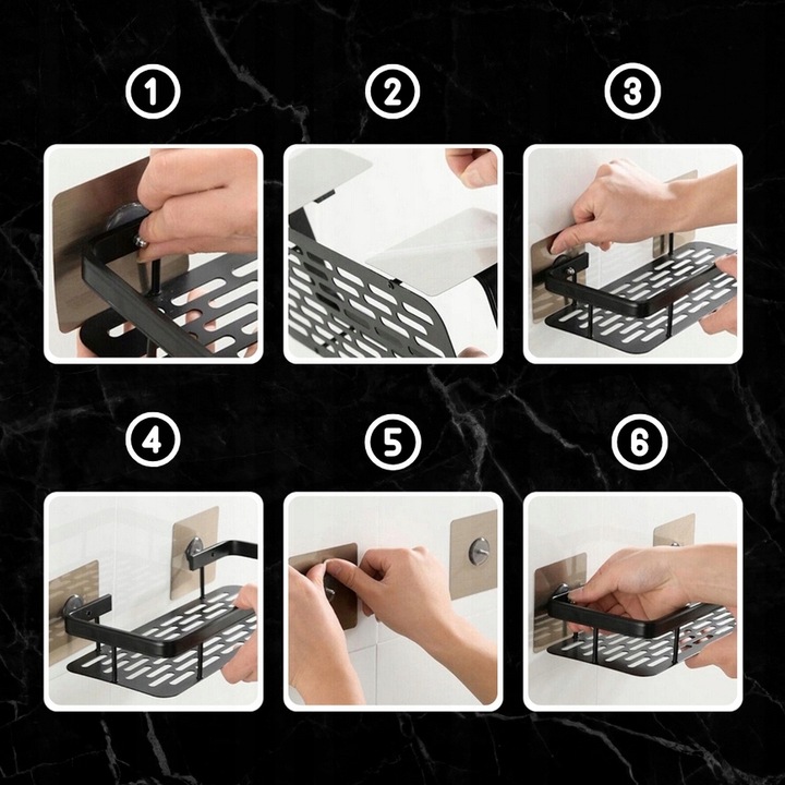 ZESTAW 2 SZT PÓŁKA ŁAZIENKOWA WISZĄCA METALOWA SAMOPRZYLEPNA CZARNA LOFT