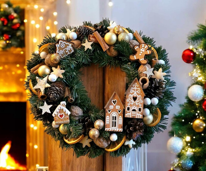 Wianek świąteczny stroik na stół drzwi Wieniec 27cm DOMEK Z PIERNIKA